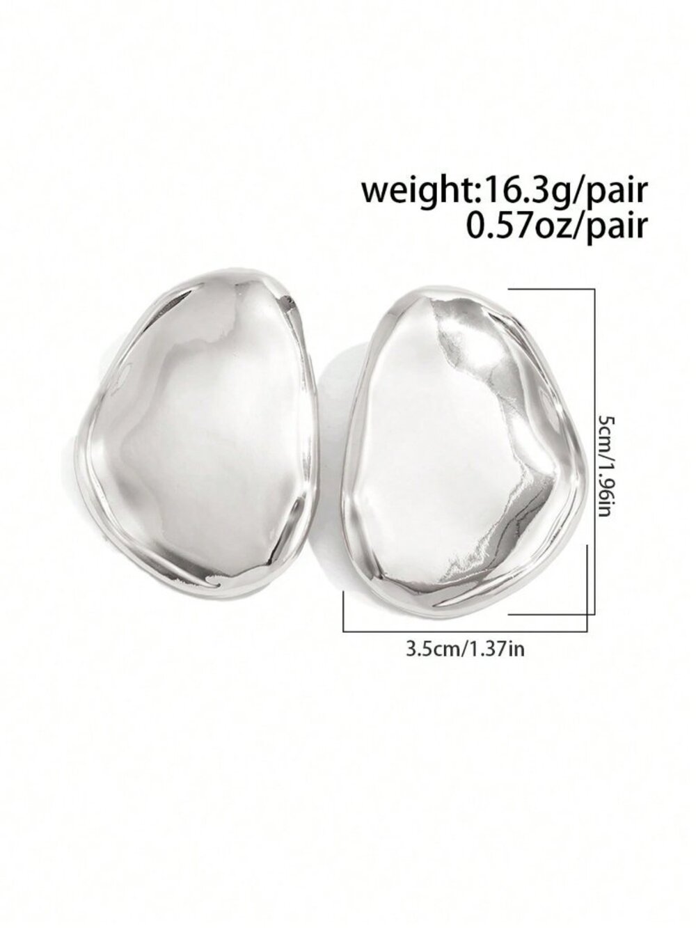 Silver Boho Women's Asymmetric Textured Geometric Oval Earrings - Picture 5 of 5